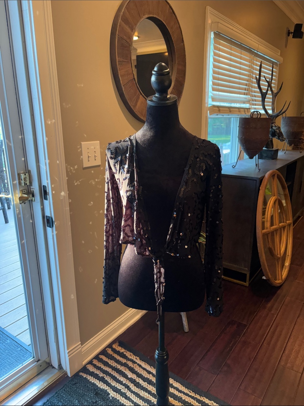 Cejon Black Sequin Tie-Front Jacket